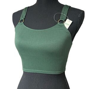 Aerie Hunter Green Ribbed Ring Cropped Lined Cami N0248